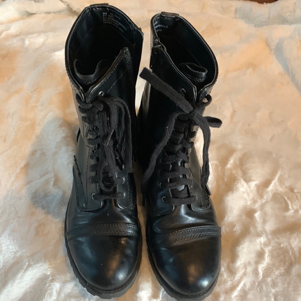 Black Combat style boots, size 9, side zipper plus laces